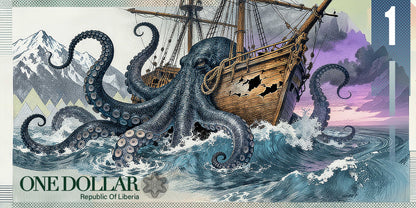 In Stock! 2026 Liberia The Kraken 1/10 oz Silver Foil Note (12/26). In Silver we Trust!