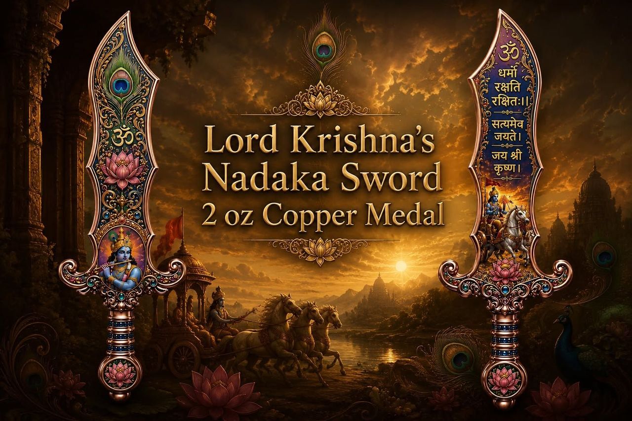 Lord Krishna's Nadaka Sword Shaped 2 oz Copper Medal (06/17)