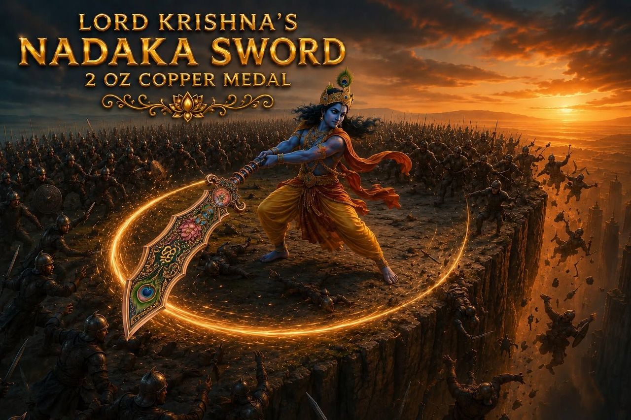 Lord Krishna's Nadaka Sword Shaped 2 oz Copper Medal (06/17)