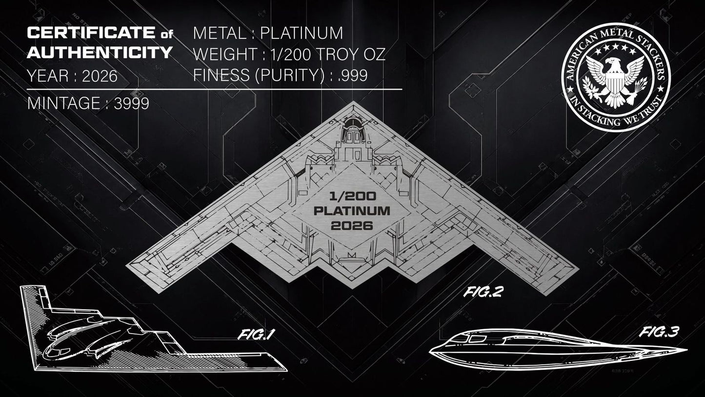 2026 B2 Stealth Bomber 1/200 oz Platinum Bar in Card (06/15)