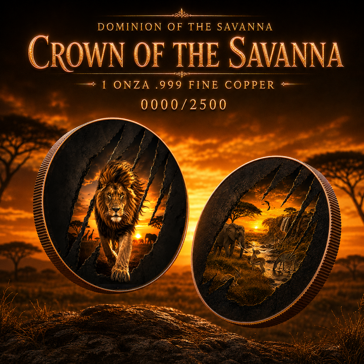 2026 Crown of the Savanna Lion Colorized 1oz .999 Copper Colorized Medal