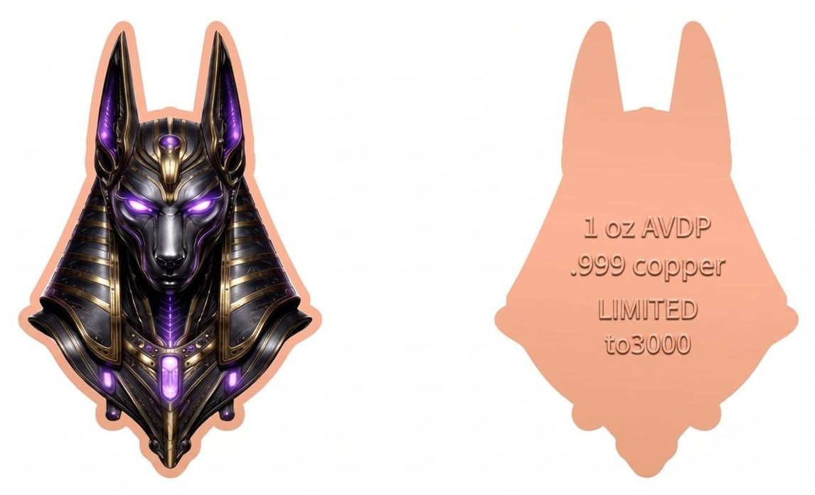 In Stock! Anubis Shaped Colorized 1 oz Copper Medal