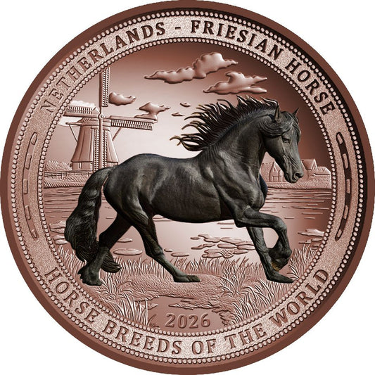 Gov Backed! 2026 Liberia Netherlands Friesian Horse 5 oz Copper Coin (05/06)