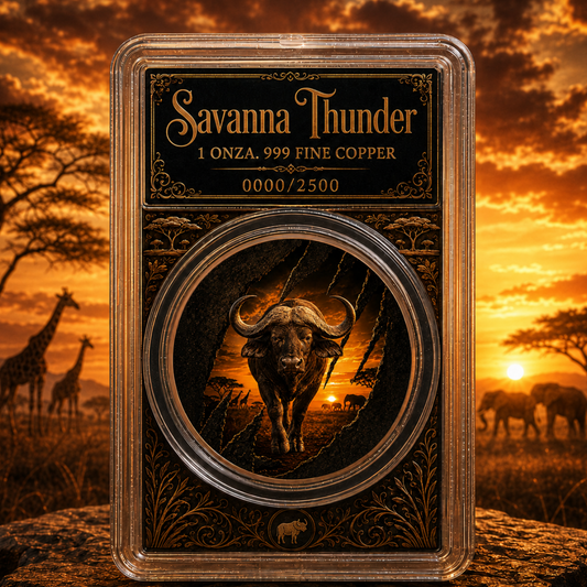 2026 Savanna Thunder Wildabeast Colorized 1oz .999 Copper Colorized Medal Slab