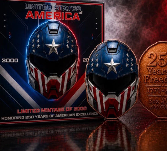 USA 250 Years Biker Helmet Colorized 3 oz Copper Medal (06/17)