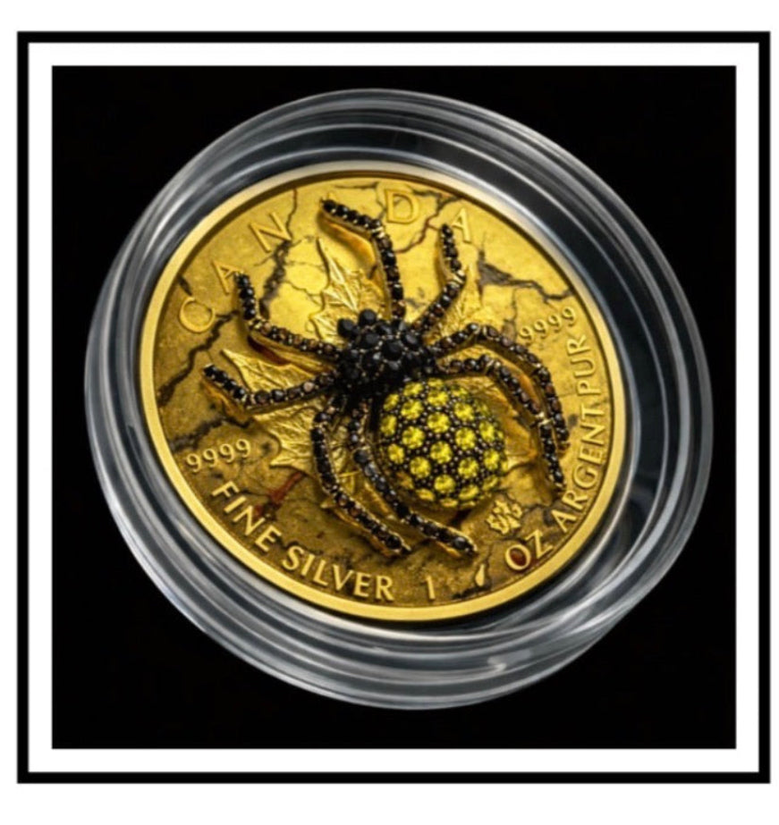 In Stock! 2026 Canada Maple Colorized " Banana Spider" 1oz .9999 Silver Coin.
