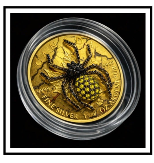 In Stock! 2026 Canada Maple Colorized " Banana Spider" 1oz .9999 Silver Coin.