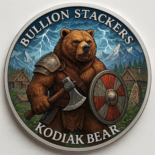 Bullion Stackers Kodiak Bear Colorized 1 oz Copper Round (Roll of 20) (05/11)