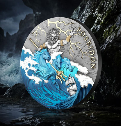 In Stock! T&S 2026 Niue Poseidon Colorized 2 oz Silver Coin