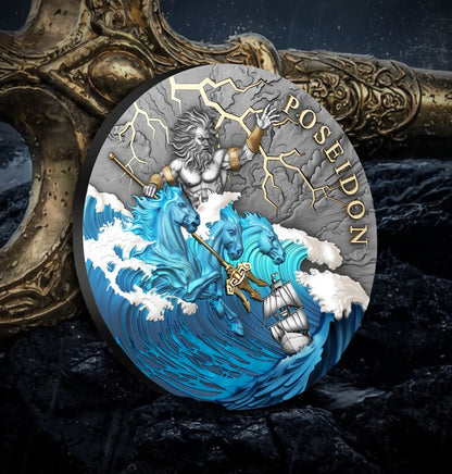 In Stock! T&S 2026 Niue Poseidon Colorized 2 oz Silver Coin
