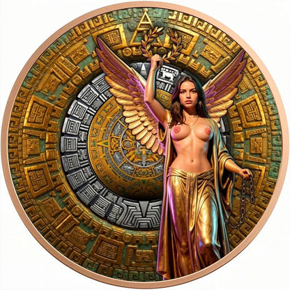 In Stock! Aztec Calendar Angel Colorized 5 oz Copper Medal