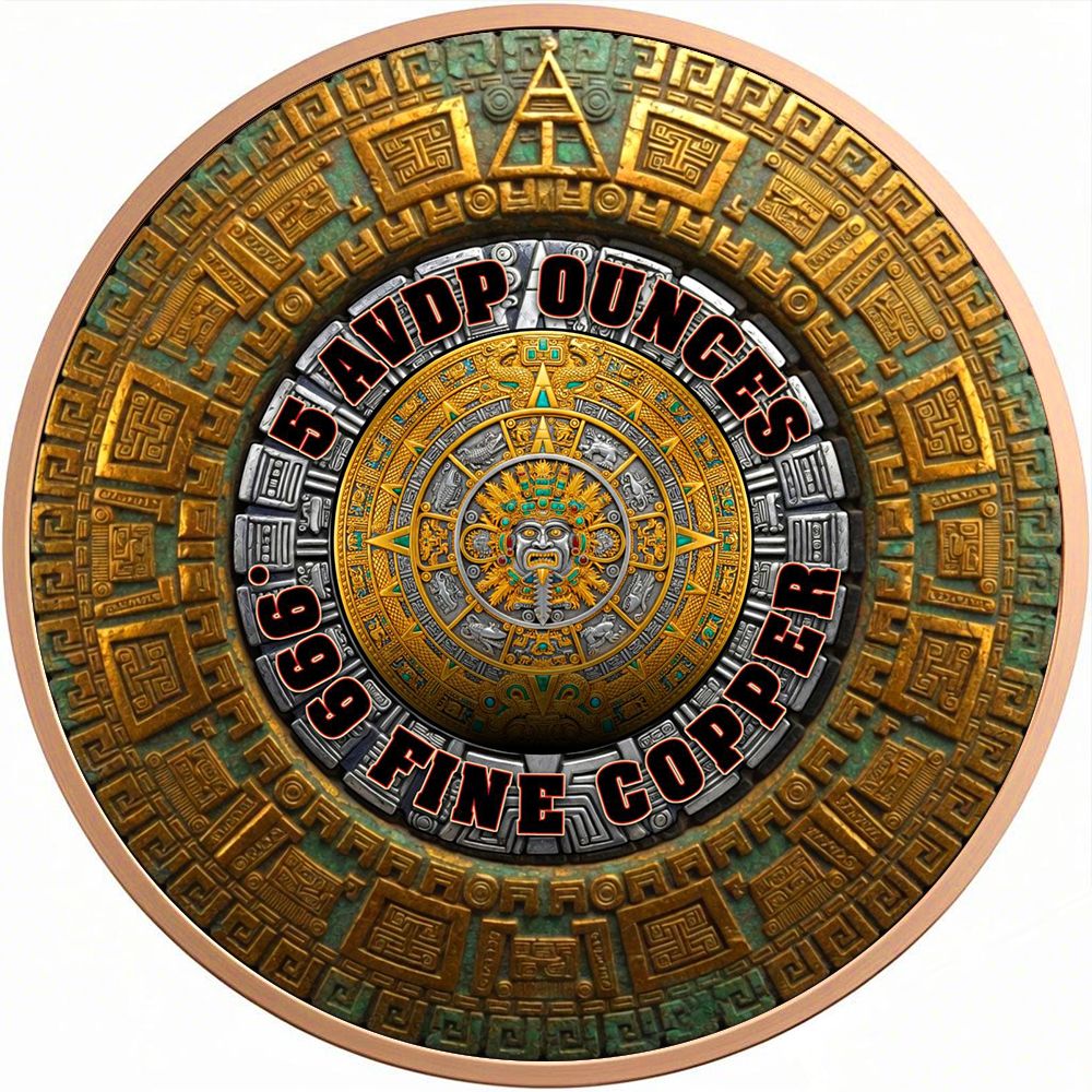In Stock! Aztec Calendar Angel Colorized 5 oz Copper Medal