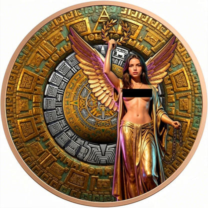 In Stock! Aztec Calendar Angel Colorized 5 oz Copper Medal