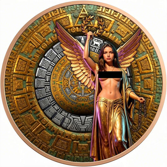 Aztec Calendar Angel Colorized 5 oz Copper Medal (05/12)