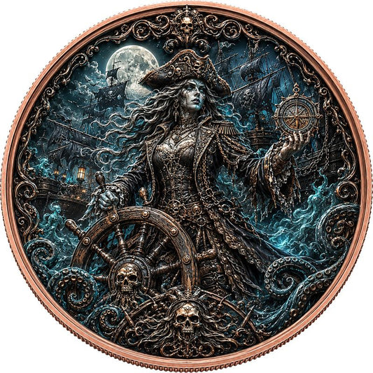 Pirate Queen of the Seas Colorized 1 oz Copper Round (05/18)