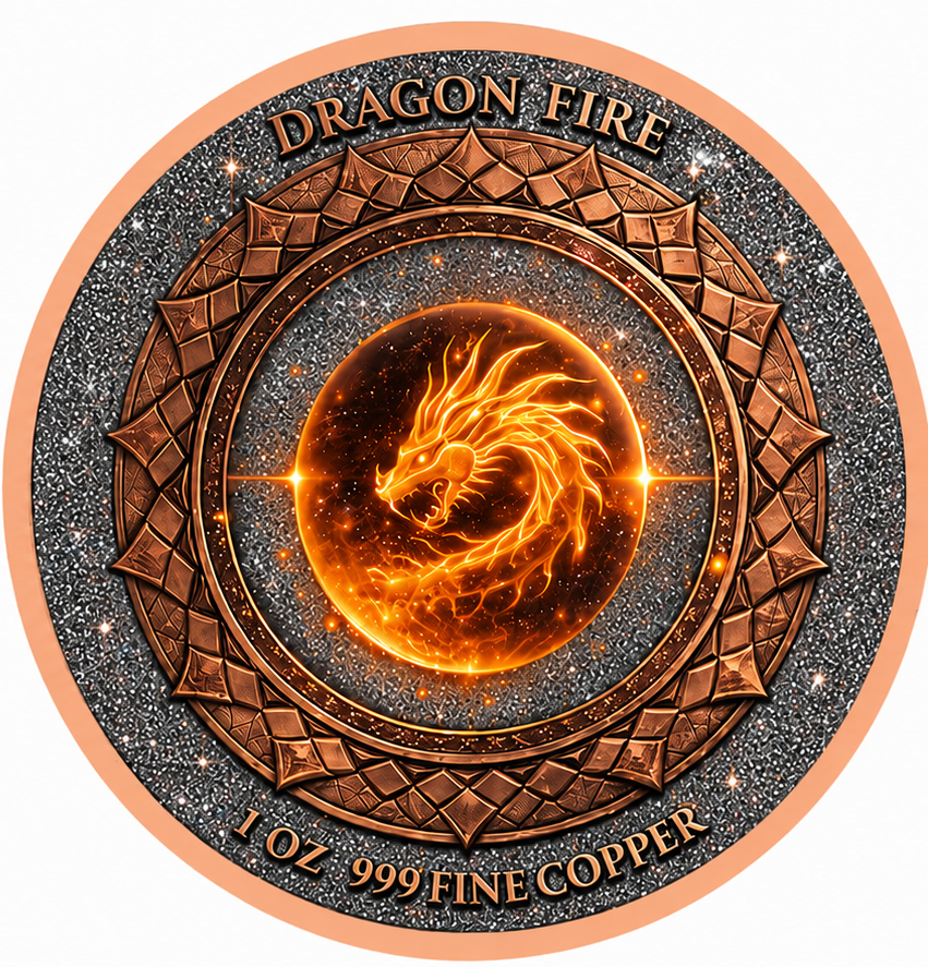In Stock! Dragon Fire Colorized Diamond Dust 1 oz Copper Round