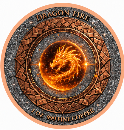 In Stock! Dragon Fire Colorized Diamond Dust 1 oz Copper Round