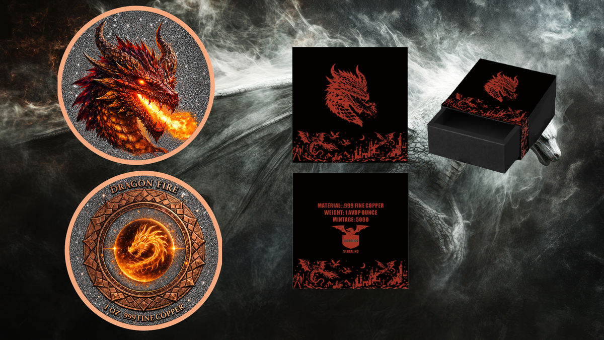 In Stock! Dragon Fire Colorized Diamond Dust 1 oz Copper Round