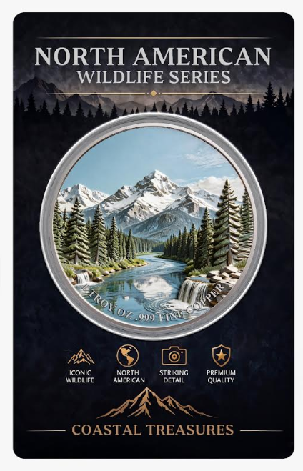 North American Wildlife - Grizzly Bear UHR Colorized 1 oz Copper Medal in Card (05/14)