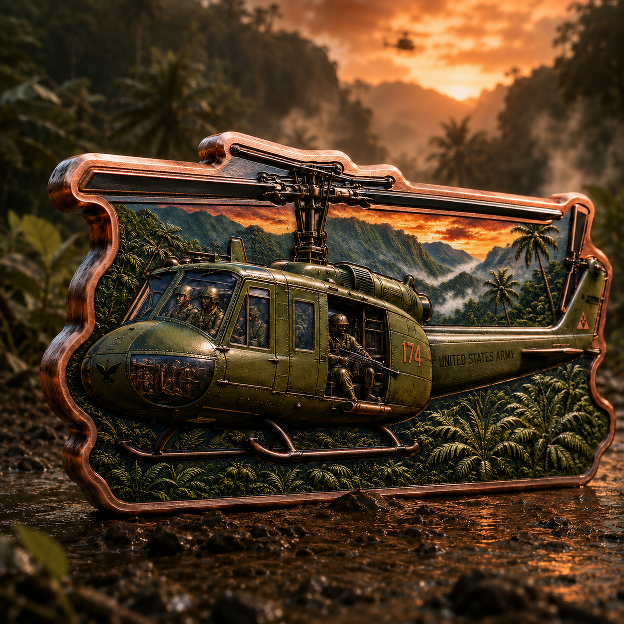 2026 Jungle Thunder Huey — 5 AVDP oz .999 Fine Copper Colorized Shaped Bar