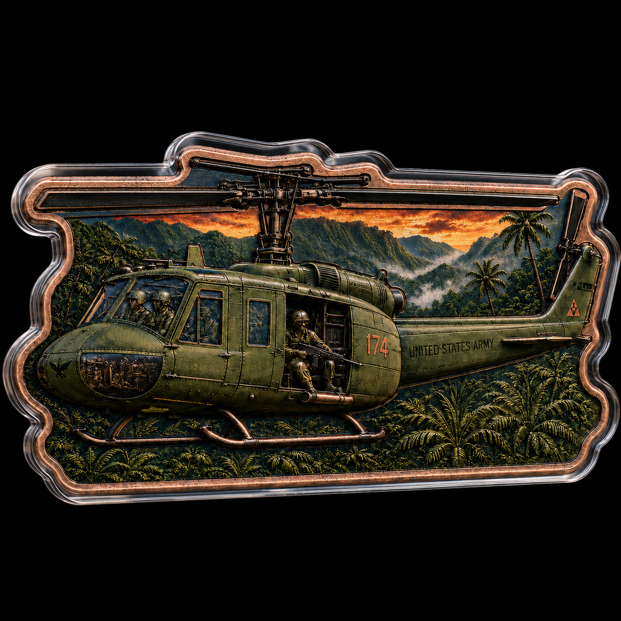 2026 Jungle Thunder Huey — 5 AVDP oz .999 Fine Copper Colorized Shaped Bar