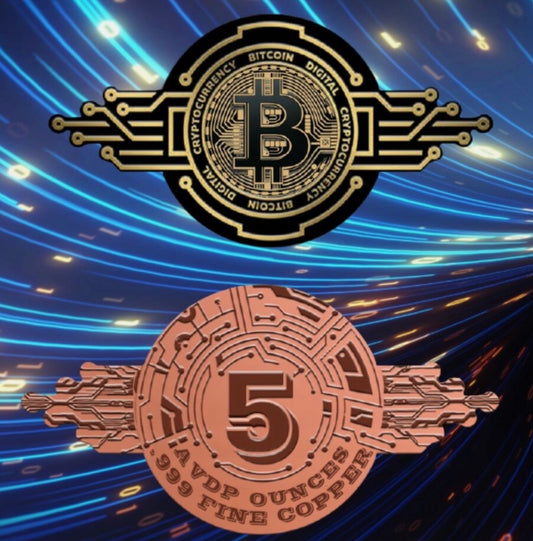 Bitcoin 5 oz Colorized Shaped Copper Art Round in Capsule (5000 Mintage)