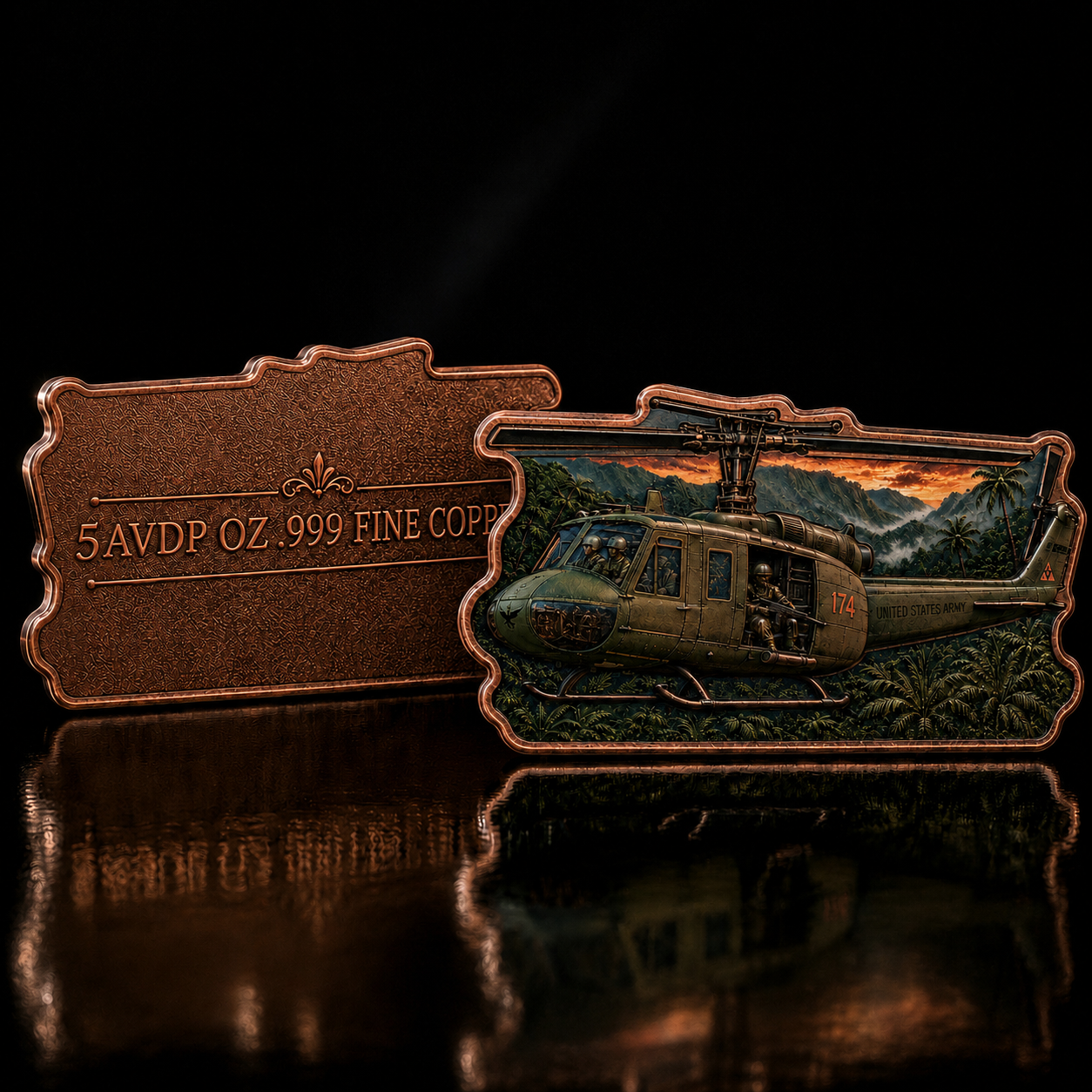 2026 Jungle Thunder Huey — 5 AVDP oz .999 Fine Copper Colorized Shaped Bar