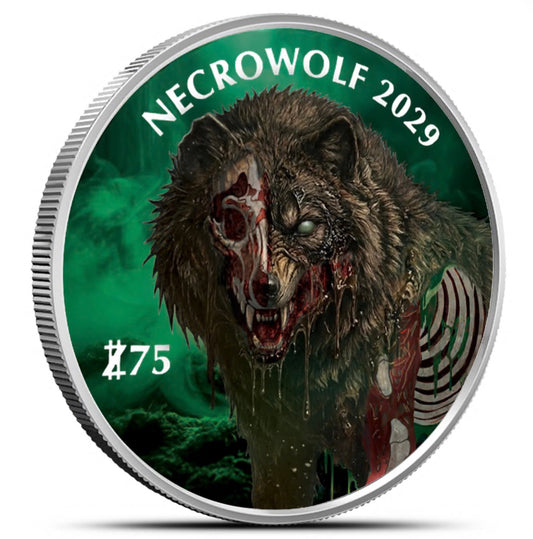 Zombucks World Necrowolf Round New 1 oz Silver Colorized
