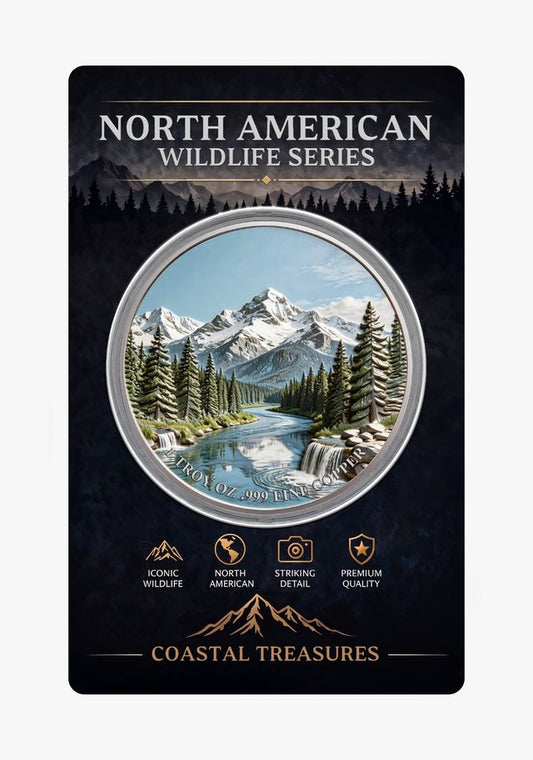 North American Wildlife - Gray Wolf UHR Colorized 1 oz Copper Medal in Card (05/21)