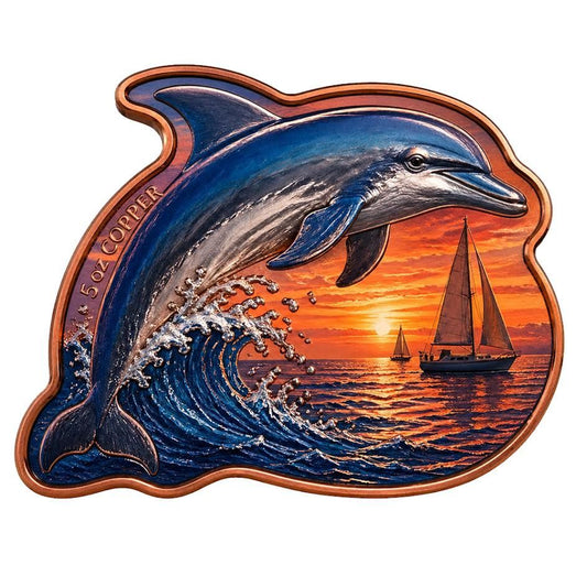 Dolphin Sunset Colorized 5 oz Copper Medal (05/21)