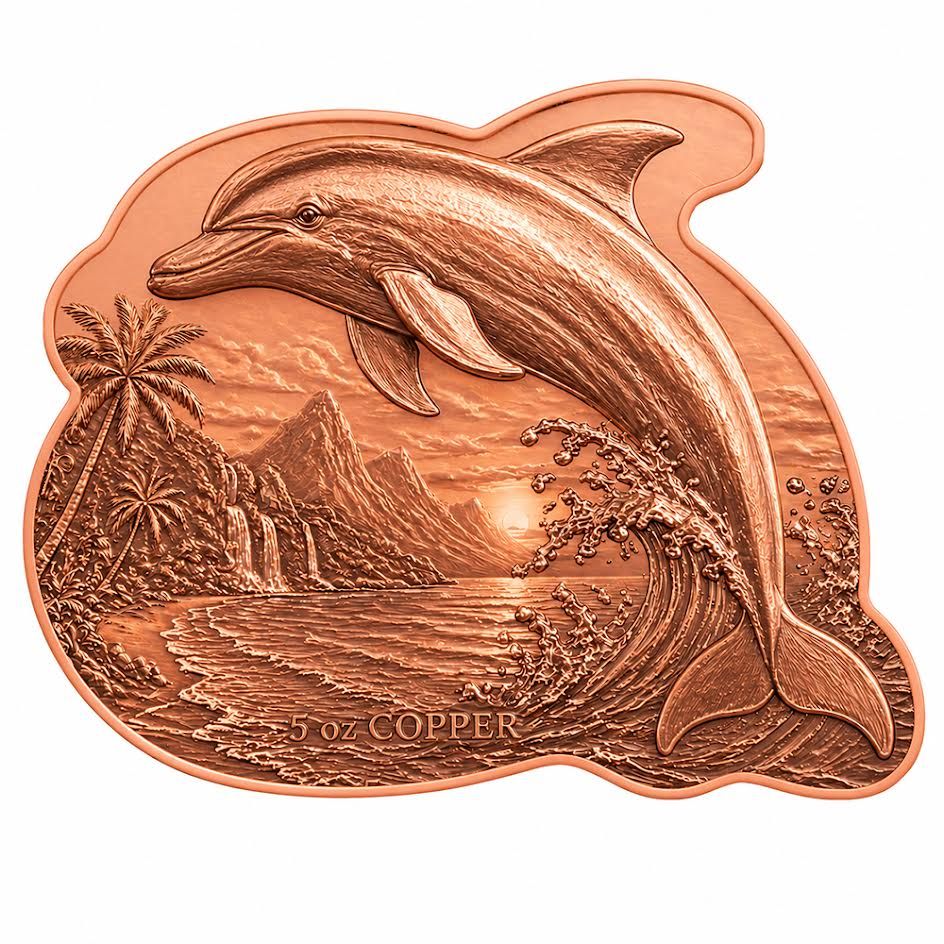 Dolphin Sunset Colorized 5 oz Copper Medal (05/21)