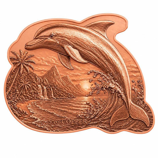 Dolphin Sunset Colorized 5 oz Copper Medal (05/21)