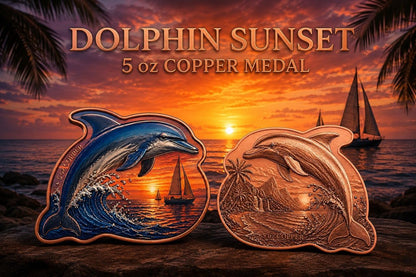 Dolphin Sunset Colorized 5 oz Copper Medal (05/21)