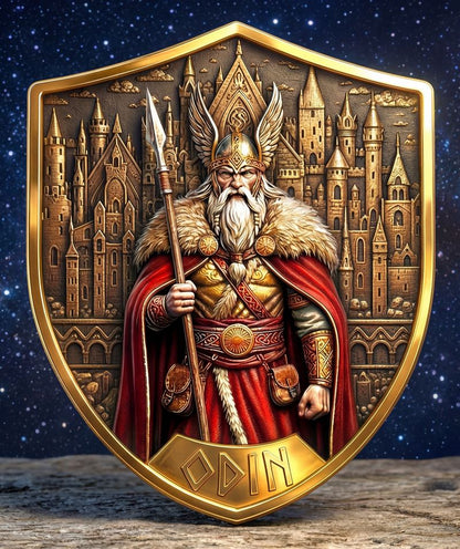 KILO! Norse Gods Shield of Odin Colorized Gold Gilt 1 Kilo Copper Medal (01/12)