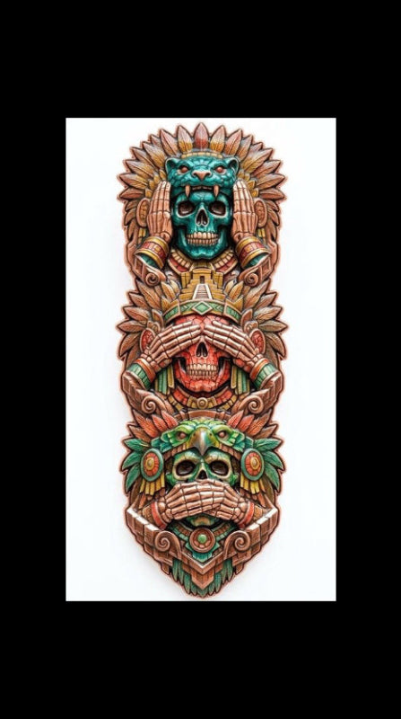 Hear No Evil, See No Evil, Speak No Evil Aztec Totem Shaped 3 oz Copper Medal (05/29)