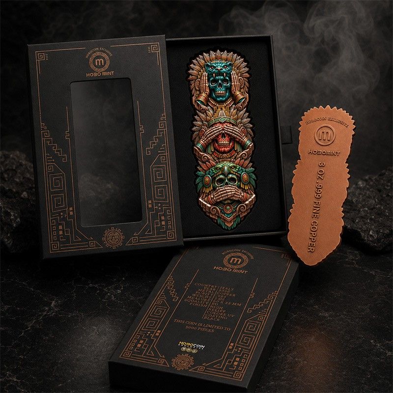Hear No Evil, See No Evil, Speak No Evil Aztec Totem Shaped 3 oz Copper Medal (05/29)