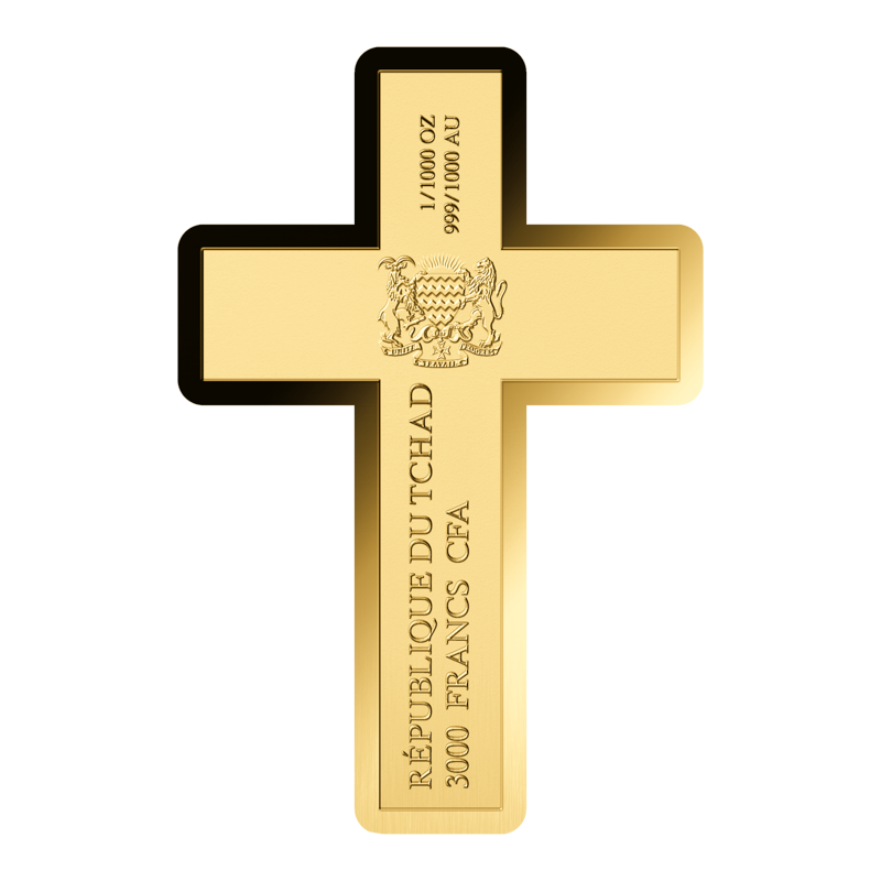 In Stock! Chad Golden Cross Shaped 1/1000 oz Gold Coin in Box (50,000 Mintage)