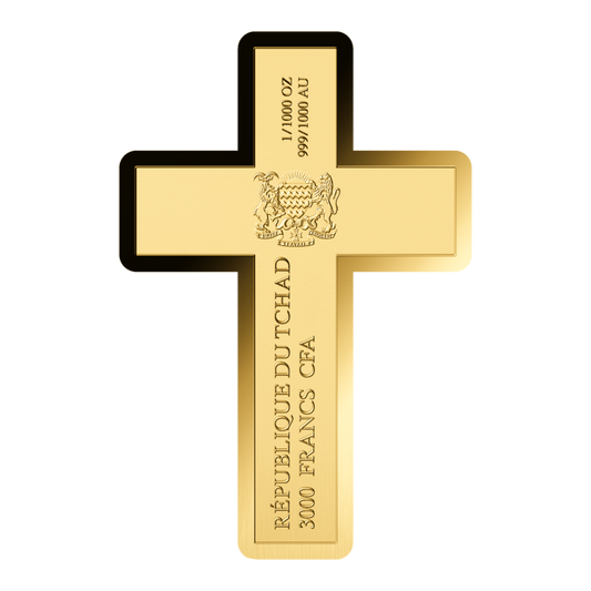 In Stock! Chad Golden Cross Shaped 1/1000 oz Gold Coin in Box (50,000 Mintage)