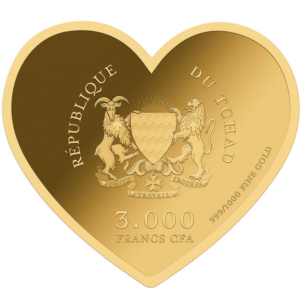 In Stock! Chad American Flag Heart Shaped 1/1000 oz Gold Coin in Box (50,000 Mintage)