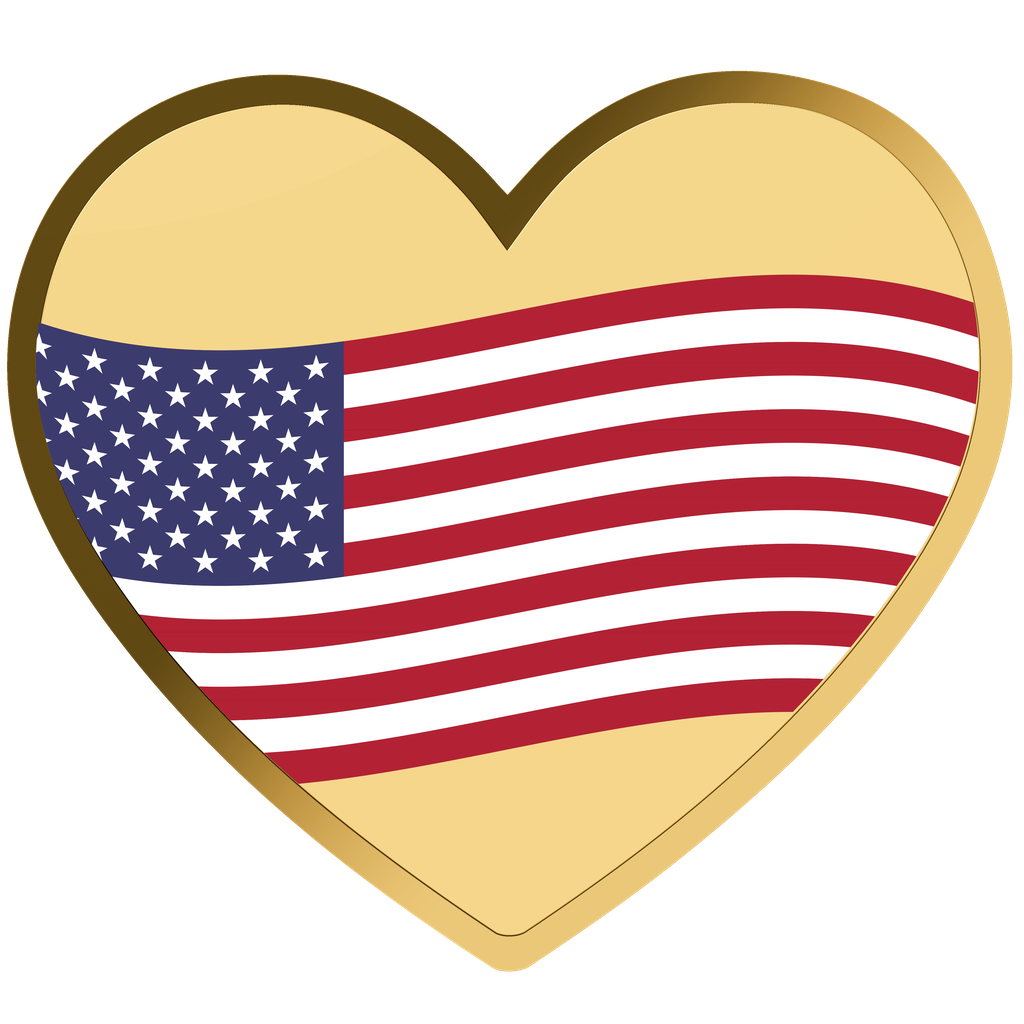 In Stock! Chad American Flag Heart Shaped 1/1000 oz Gold Coin in Box (50,000 Mintage)