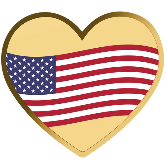 In Stock! Chad American Flag Heart Shaped 1/1000 oz Gold Coin in Box (50,000 Mintage)