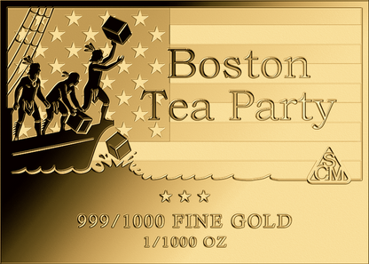 In Stock! Boston Tea Party  1/1000 oz Gold Medal in Card  (25,000 Mintage)