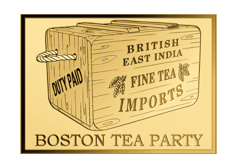 In Stock! Boston Tea Party  1/1000 oz Gold Medal in Card  (25,000 Mintage)