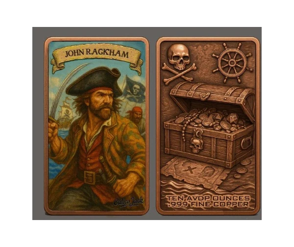 Copper Bullion Bar Pirate Captains "Captain Calico Jack" 10oz .999 ADVP