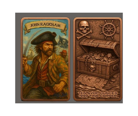Copper Bullion Bar Pirate Captains "Captain Calico Jack" 10oz .999 ADVP