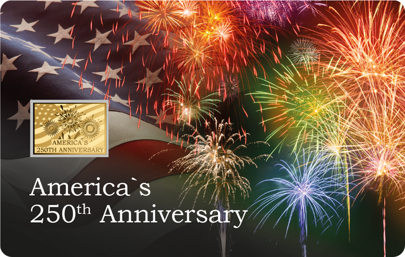 In Stock! America 250th Anniversary  1/1000 oz Gold Medal in Card  (25,000 Mintage)
