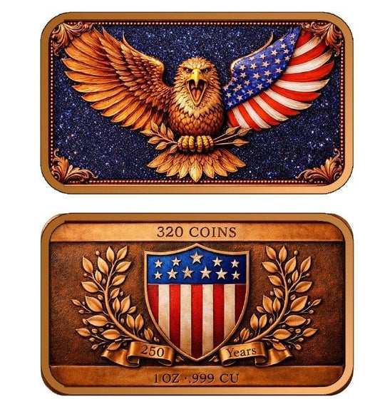 250th Anniversary Eagle Colorized 1 oz Copper Bar (05/23)