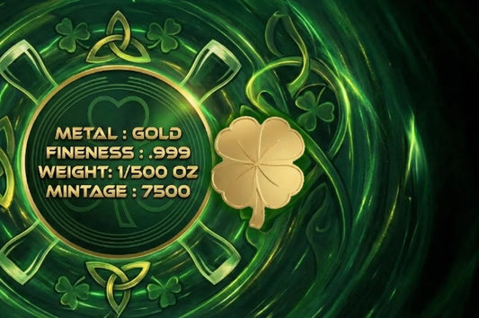 Larger weight! 2026 St. Patricks Day Shamrock .999 Shaped Fine Gold in Card 1/500