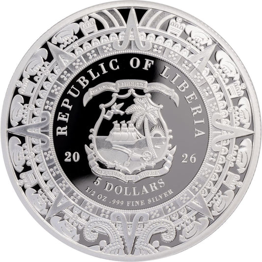 2026 Liberia Aztec Heritage - Huitzilopochtli 1/2 oz Silver Coin (05/29)