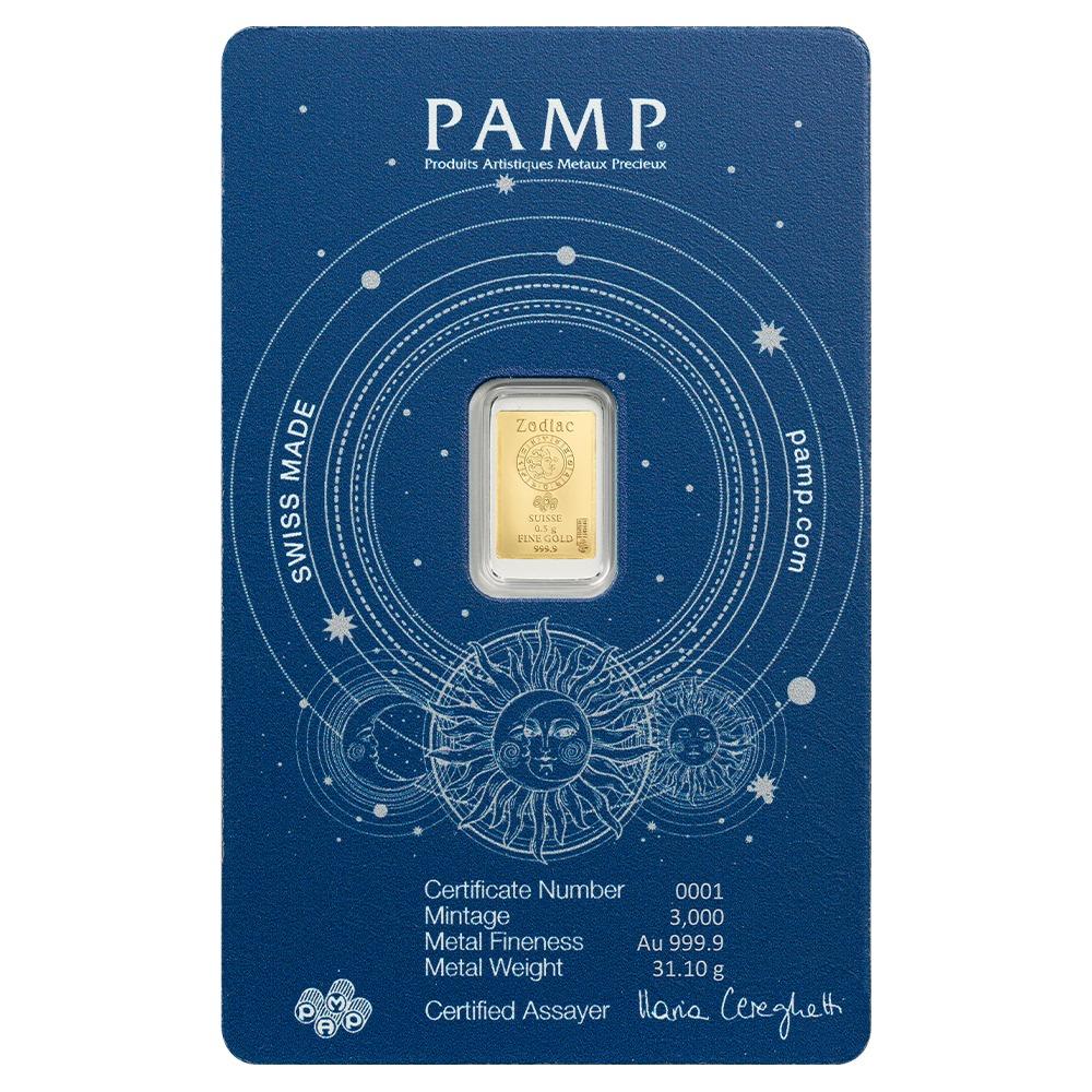 Pamp Suisse 2026 Zodiac Series Taurus 1/2 Gram Gold Bar in Assay Card (3000 Mintage)